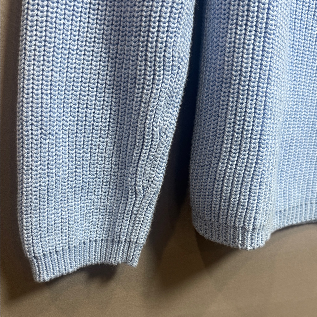 Pura Cashmere Light Blue Cotton Crewneck Sweater - Classic Rib Knit — image 6 of 8